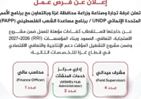 غرفة تجارة غزة تعلن عن فرص عمل ضمن مشروع التعافي الاقتصادي